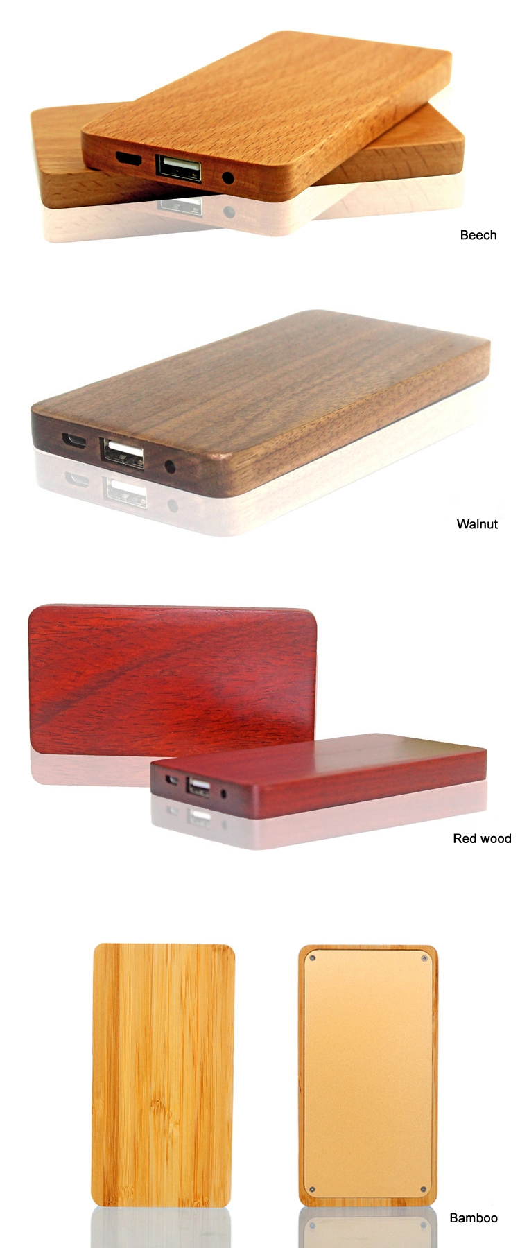 Custom Engrave Logo Lithium Battery Wooden Bamboo Portable Power Bank 8000mAh