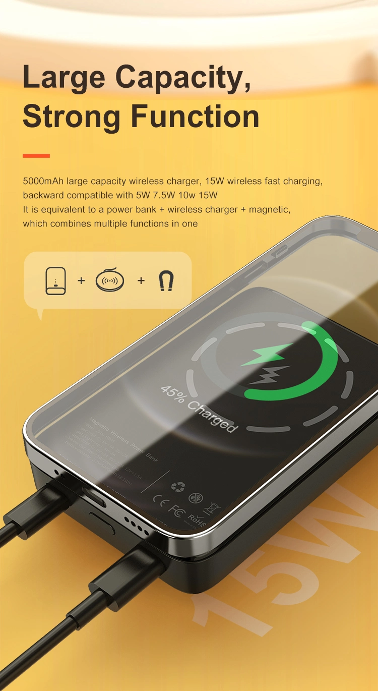 Pack Portable Slim Charger Qi 15W Wireless Magnetic Power Bank Pd 20W for Universal Smart Phone with Customized Logo