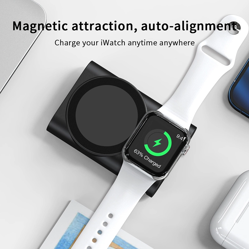 Qi Wireless Charger and Magnetic Power Bank 2in1 Combined Design, Compatible for iPhone Mag-Safe and iWatch Auto-Align Charging