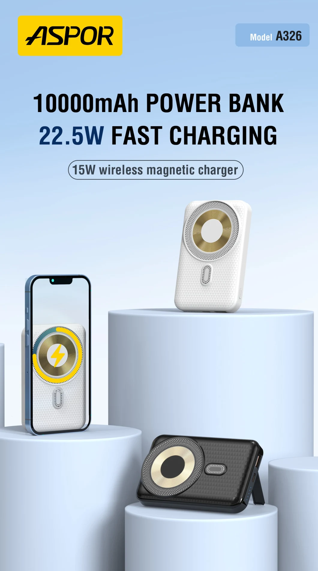 Aspor A326 New Magnetic Wireless Charging Power Bank for Mobile Phones